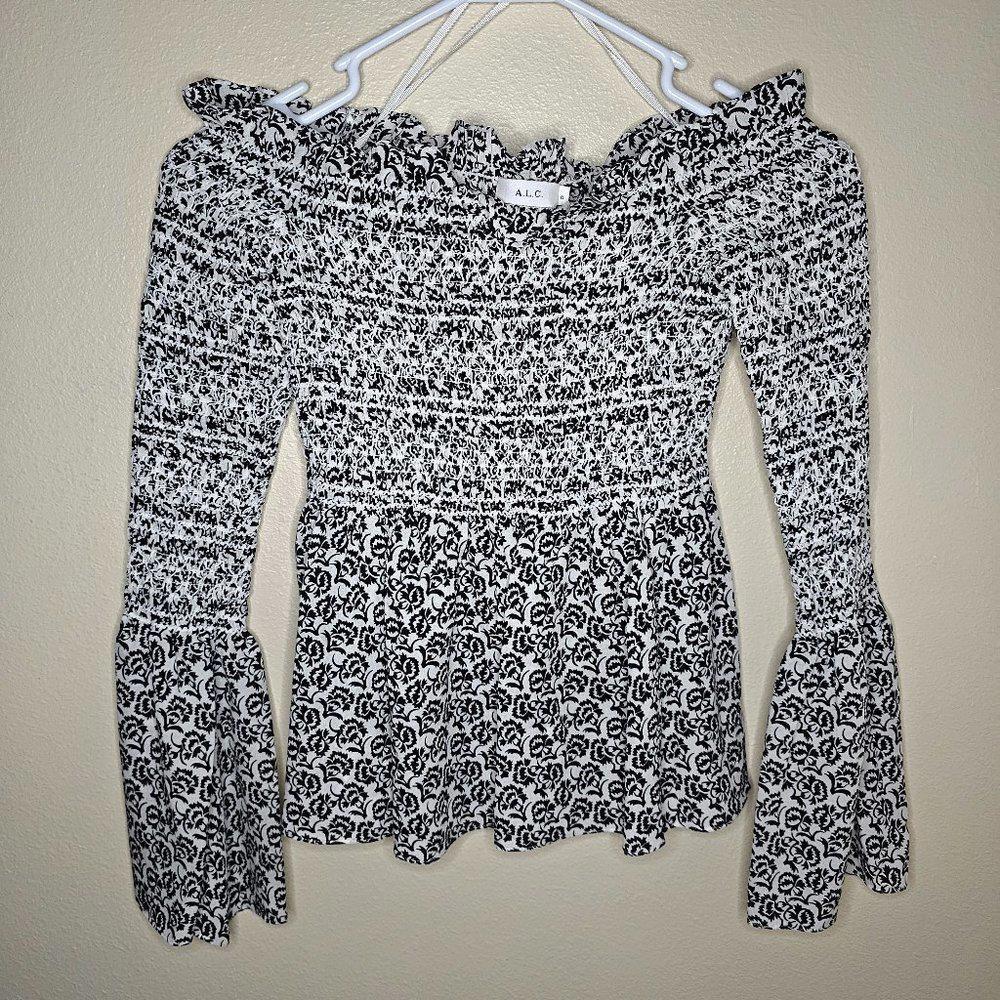 NWT A.L.C. Women's Black & White 100% Silk Blouse Size 0